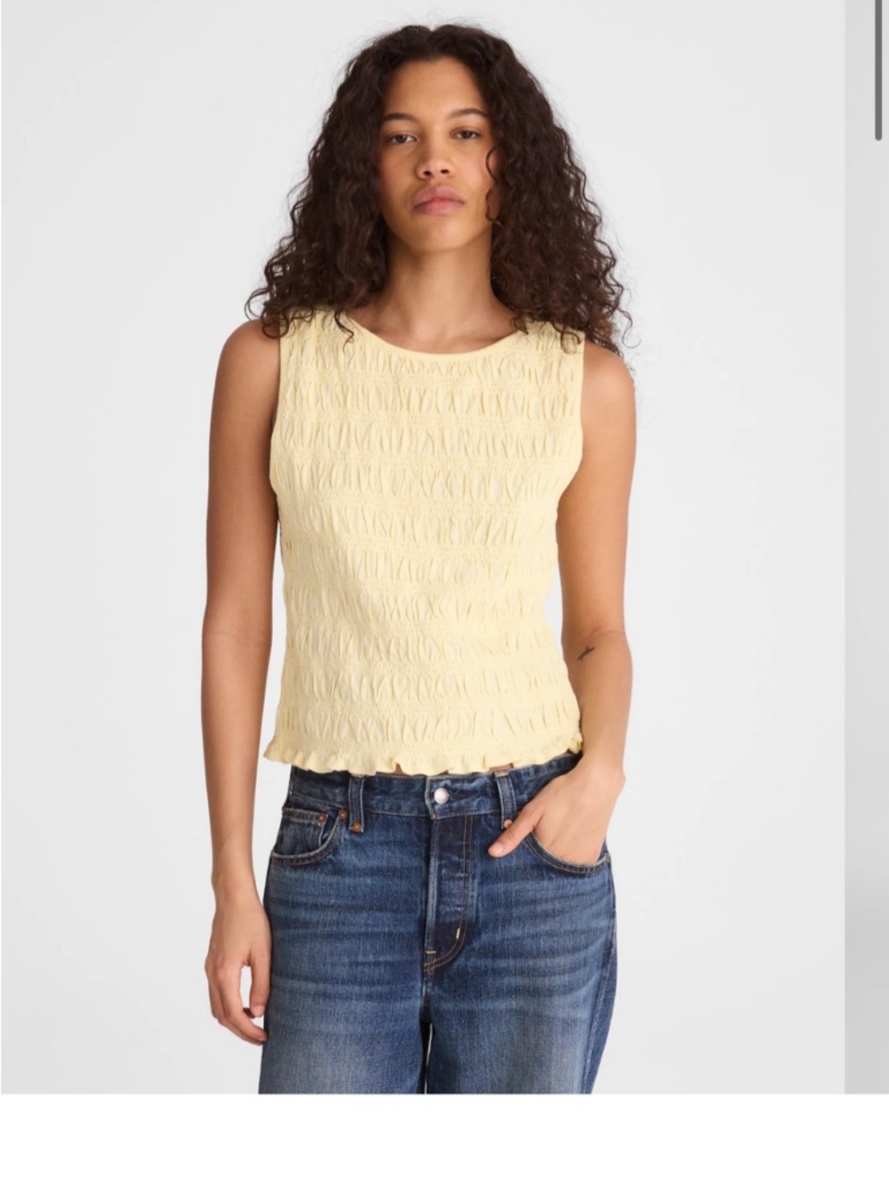 Madewell Smocked Boatneck Tank in Pale Yellow